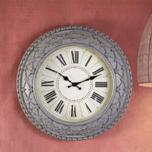 Clock - Vintage Floral in grey