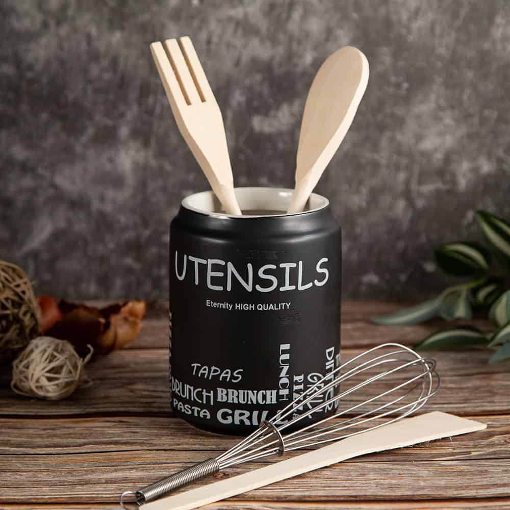 Black and White Cooking Utensils Holder in Black | S-gifts.com