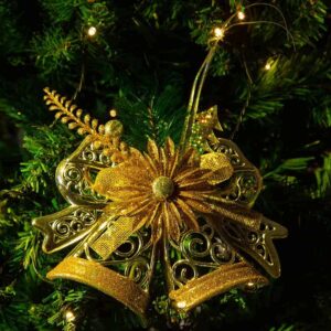 Christmas decoration - Bells with flower in golden