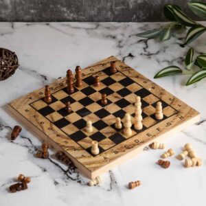 Compact wooden chess - small