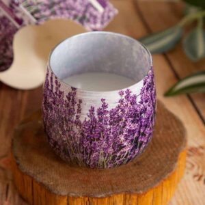Candle in a foil cup, Lavender