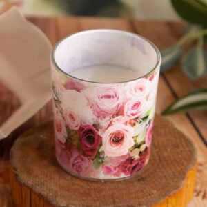 Candle in a cup with foil 78x72mm, Roses