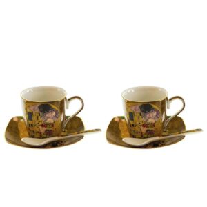 Coffee cups set from The Kiss series on a gold background