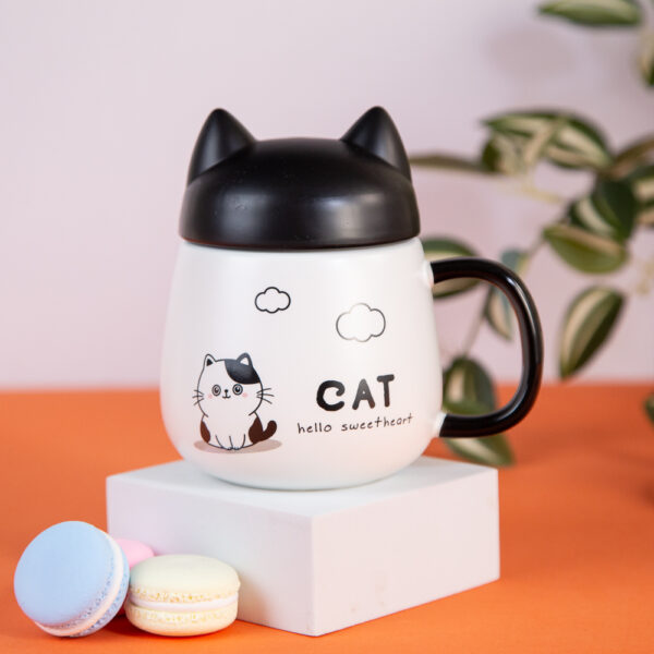 Gift Mug with Lid and Spoon - Cat 430ml