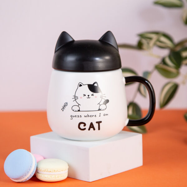 Gift Mug with Lid and Spoon - Cat 430ml