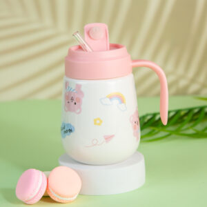 Gift Mug with Lid and Straw - Animals in Pink 450ml