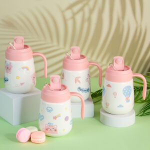 Gift Mug with Lid and Straw - Animals in Pink 450ml