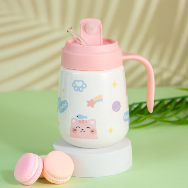Gift Mug with Lid and Straw - Animals in Pink 450ml