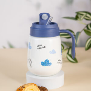 Gift Mug with Lid and Straw - Animals in Blue 450ml