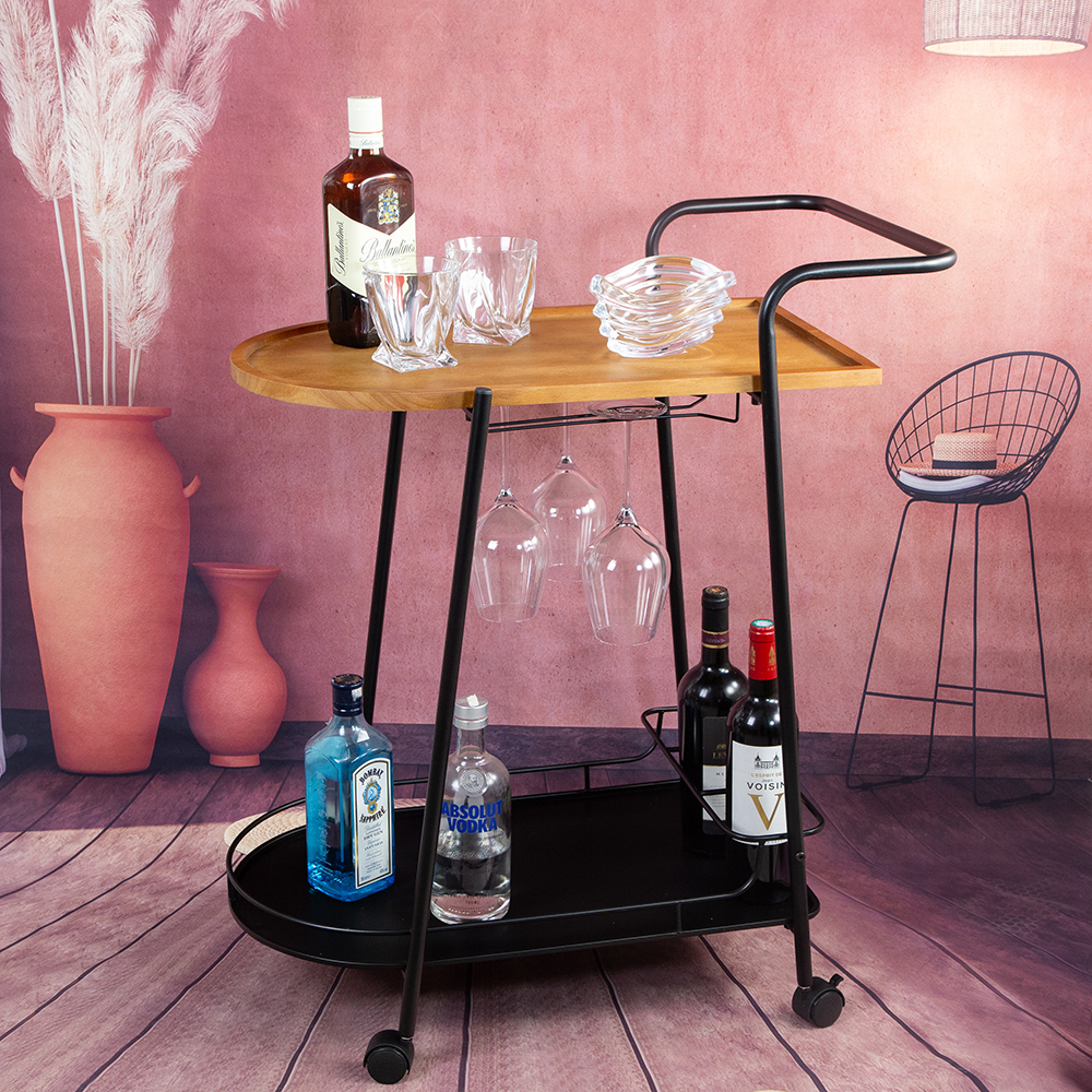 Serving
trolley with cup and bottle holder