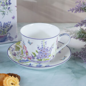 Lavender gift mug with saucer - 500ml