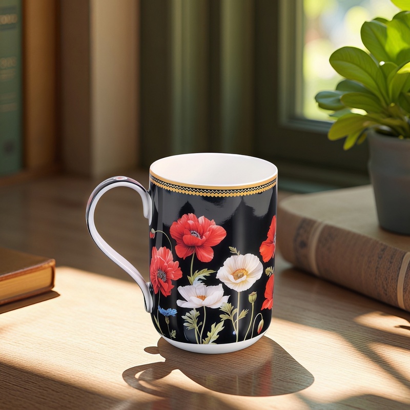 Gift Mug – Poppies | 420ml | Porcelain - Image 3