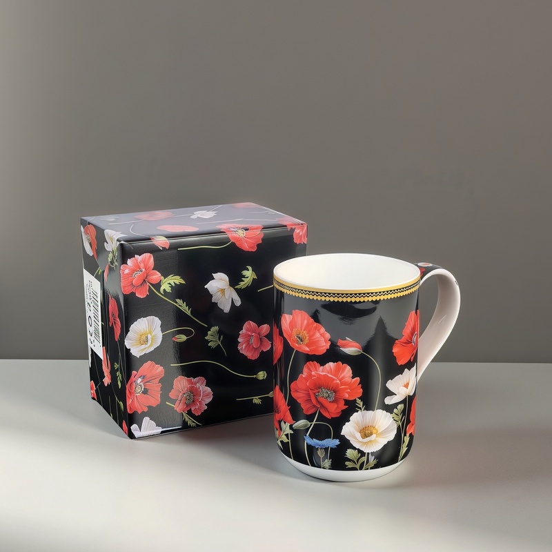 Gift Mug – Poppies | 420ml | Porcelain - Image 2