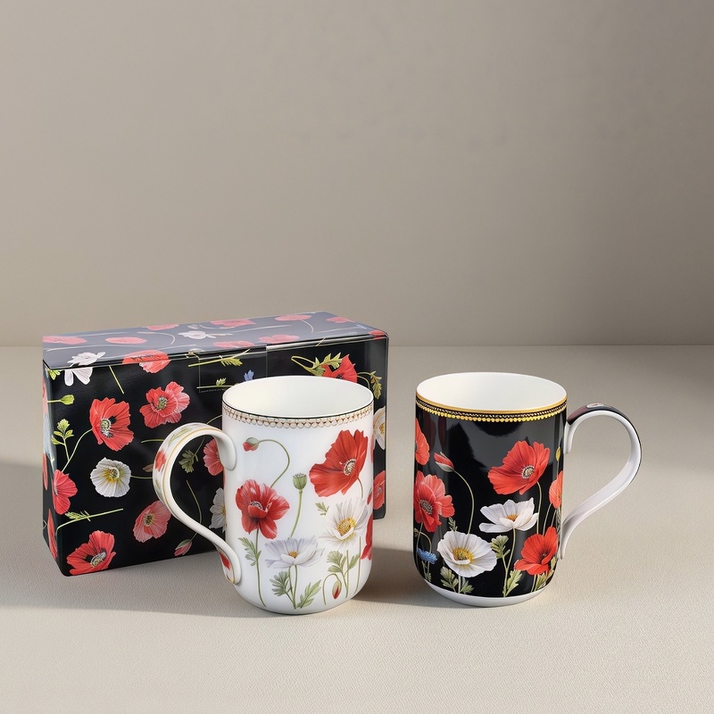 Set of 2 Gift Mugs – Poppies | 420ml | Porcelain - Image 2
