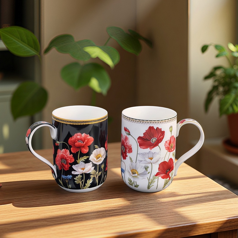 Set of 2 Gift Mugs – Poppies | 420ml | Porcelain