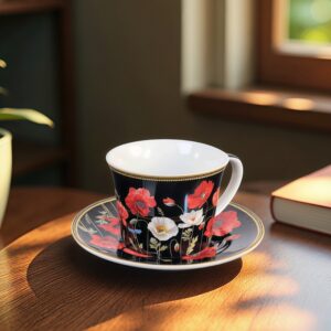 Gift Cup with Saucer – Poppies | 220ml | Porcelain