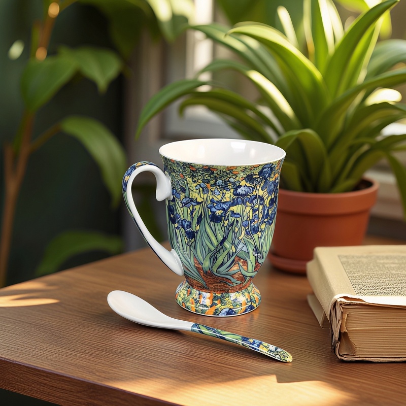 Gift Mug with Spoon – Irises | 280ml | Porcelain - Image 3