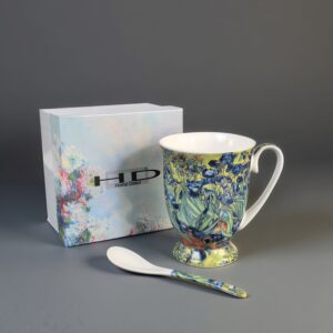 Gift Mug with Spoon – Irises | 280ml | Porcelain