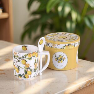 Gift Cup with Spoon – Lemon Garden | Ceramic | 1 pc