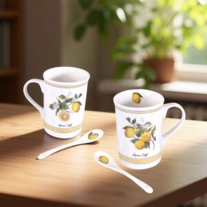 Set of Gift Cups with Spoons – Lemon Garden | Ceramic | 2 pcs